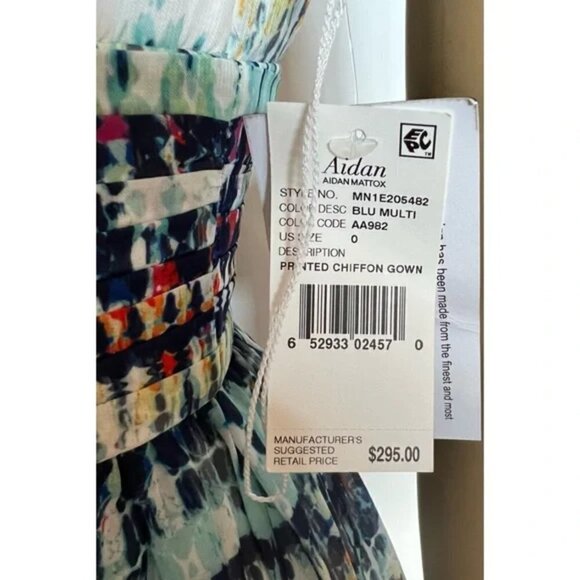 Aidan Mattox Chiffon Printed Boho Maxi Dress-Color  Blue Multi - Picture 7 of 8